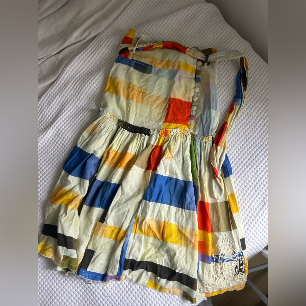 Free People Yellow and Blue Midi Sundress